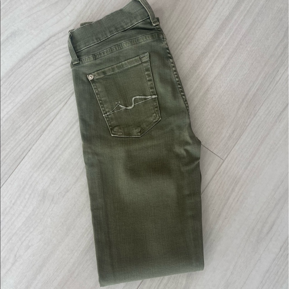 7 For All Mankind military green mid rise Roxanne slim illusion woodland jeans.
